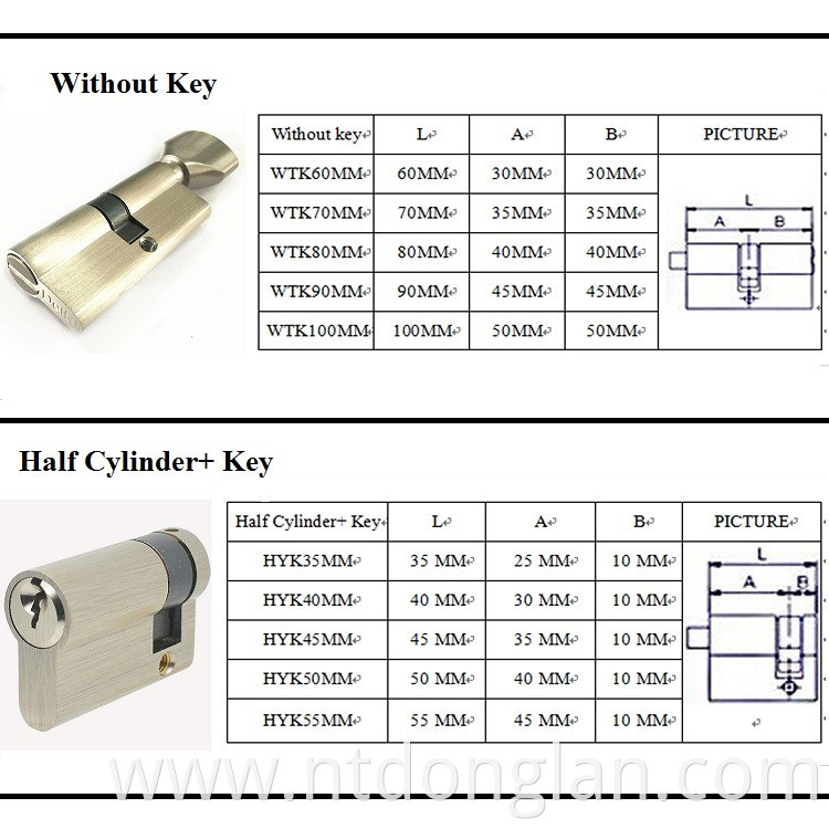 75MM 27.5/10/37.5 Double Sided Groove Brass Key Cylinder Door Lock 8 keys